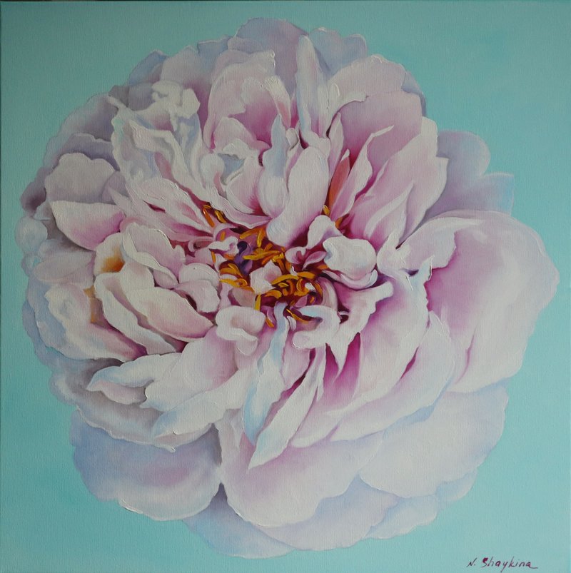 用鲜花绘画 牡丹画 Peonies Painting Flower Original Art Floral Oil Canvas Artwork 油畫原作 - Wall Décor - Other Materials Multicolor