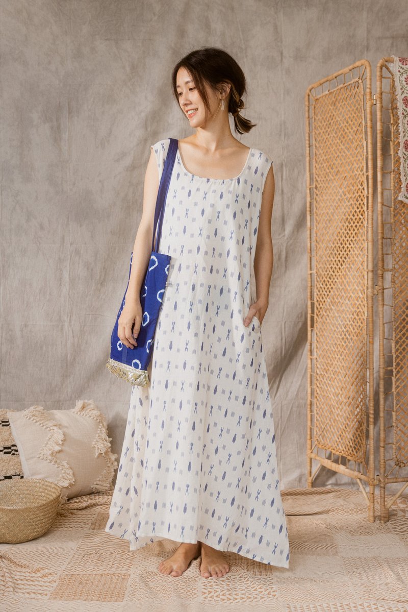 【KALAKAR】Sleeveless Ika Long Dress_White - ชุดเดรส - ผ้าฝ้าย/ผ้าลินิน 