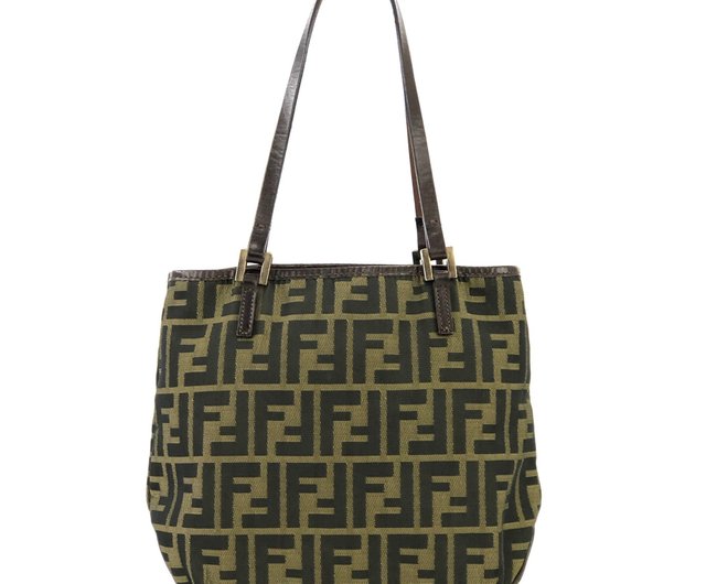 日本直送 名牌中古包 】FENDI フェンディ ズッカ ジャガード×レザー