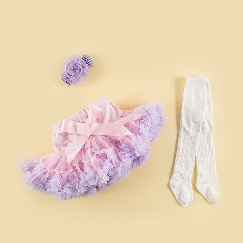 女嬰童蓬蓬裙禮盒組 - 氣質小公主(裙+褲襪) - 拇指姑娘 - 滿月禮物 - 聚酯纖維 粉紅色