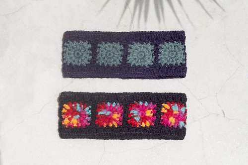 omhandmade 羊毛編織繽紛髮帶/boho headband/針織花朵鉤織髮帶/內刷毛編織