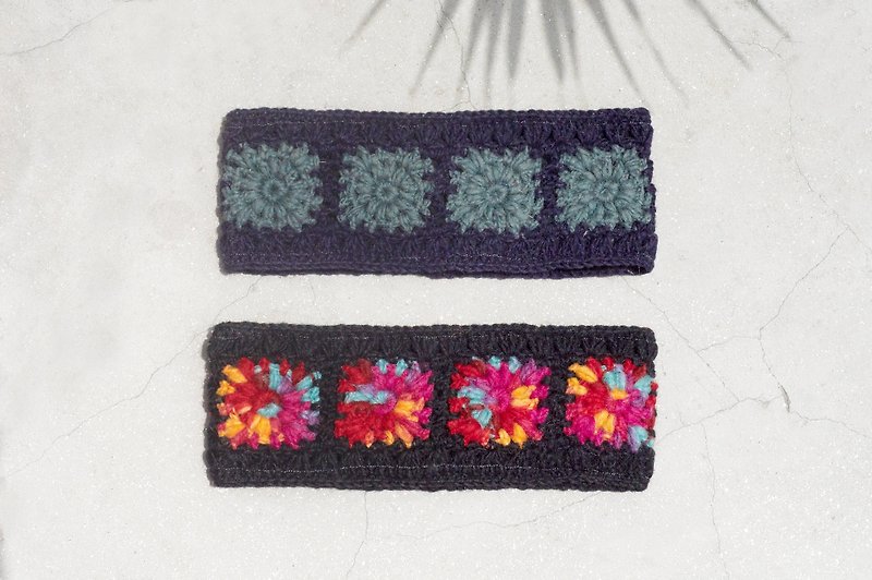 Wool woven colorful headband/boho headband/ knitted flower crocheted headband/ inner brush knitting - Hair Accessories - Wool Multicolor