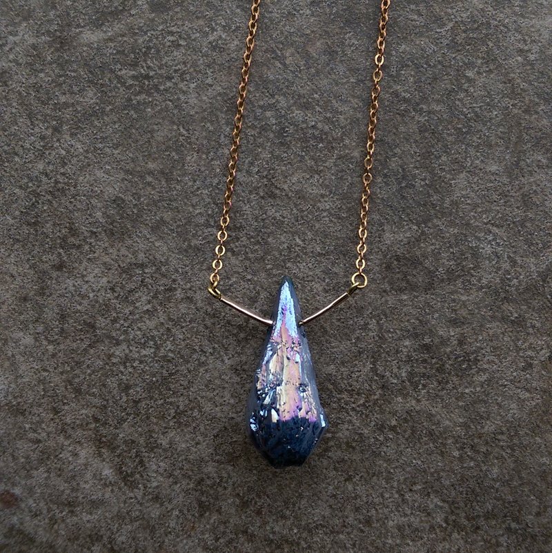 Rainbow Titanium Crystal / 14k gold / brass necklace Mystic Titanium Aura Crystal Necklace - Necklaces - Gemstone 