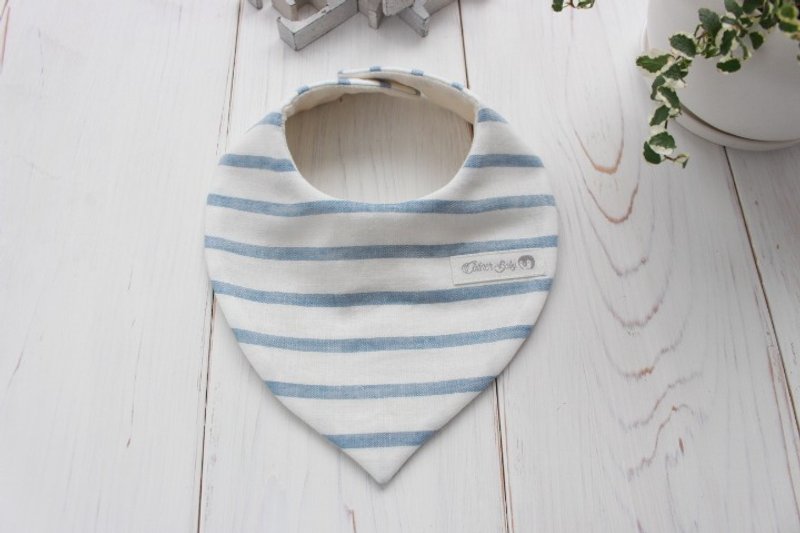 ボーダーのふわふわガーゼのバンダナスタイ　男の子用　baby bib gauze cotton for boys - 圍兜/口水巾 - 棉．麻 藍色