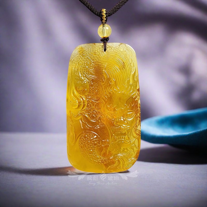 騰彪琥珀 天然金絞意境蜜蠟 龍形天下 避邪轉運 藏級款 繩鍊 - 項鍊 - 半寶石 橘色