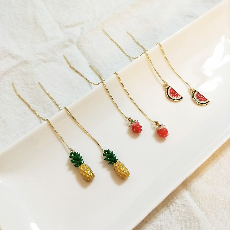 ::Fairy Garden Series :: Summer Fruit Pineapple Strawberry Watermelon Earrings Thread Earrings - Earrings & Clip-ons - Other Materials 