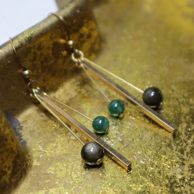 San Bronze earrings gold Stone/ DF jade can change the clip-on Mother's Day gift customized - Earrings & Clip-ons - Copper & Brass Green
