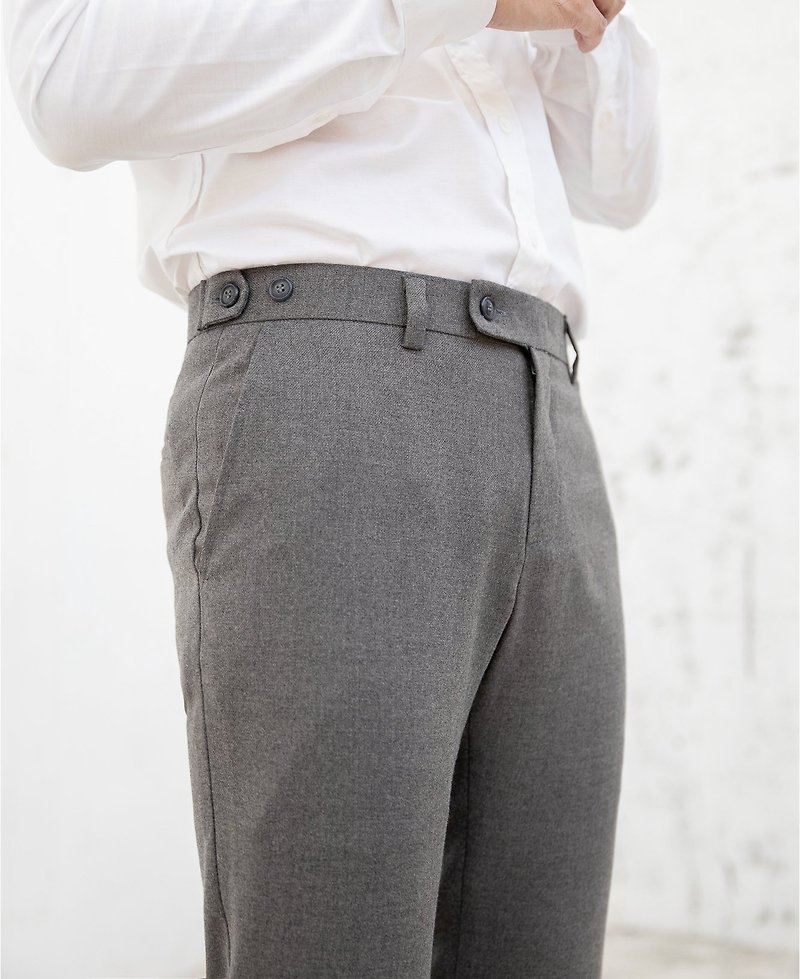 Grey with double button trousers - กางเกงขายาว - ผ้าฝ้าย/ผ้าลินิน สีเทา