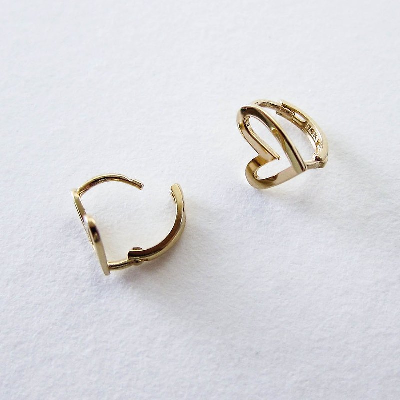 Earrings 14K yellow gold love earrings with empty hearts - Earrings & Clip-ons - Precious Metals 