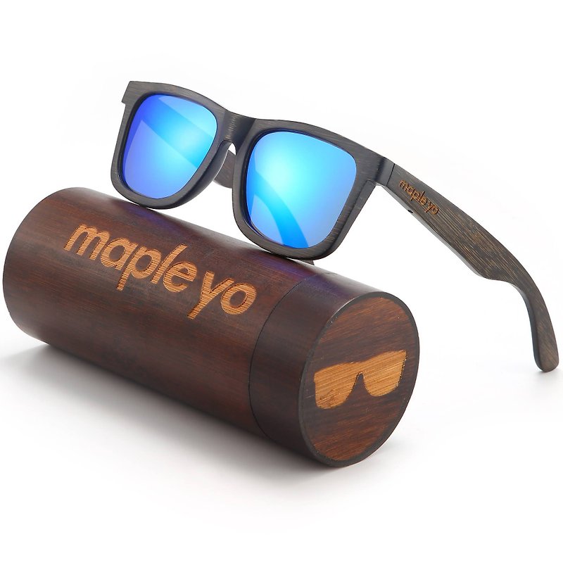 Maple llūna 1 Bamboo Sunglasess | Neon Blue - กรอบแว่นตา - ไม้ไผ่ สีดำ