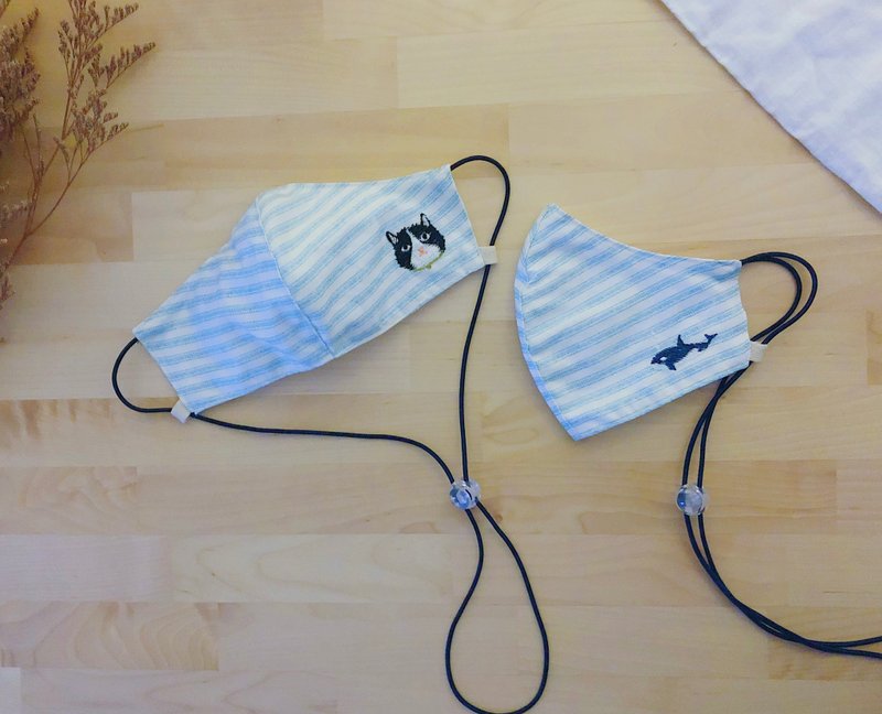 3d MASK:Cat/Whale-Embroidery~adjustable string - 口罩/口罩收納套 - 其他材質 藍色