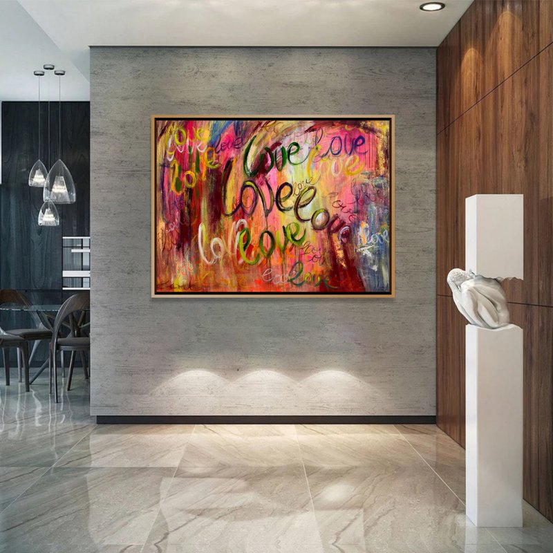 Abstract Colorful Acrylic Painting Original Love Wall Hanging Artwork Decor - ตกแต่งผนัง - อะคริลิค หลากหลายสี