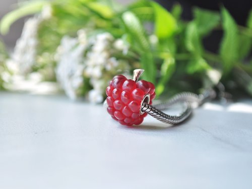 Toutberry Little cute raspberry charm Fruit glass jewelry Unique gifts