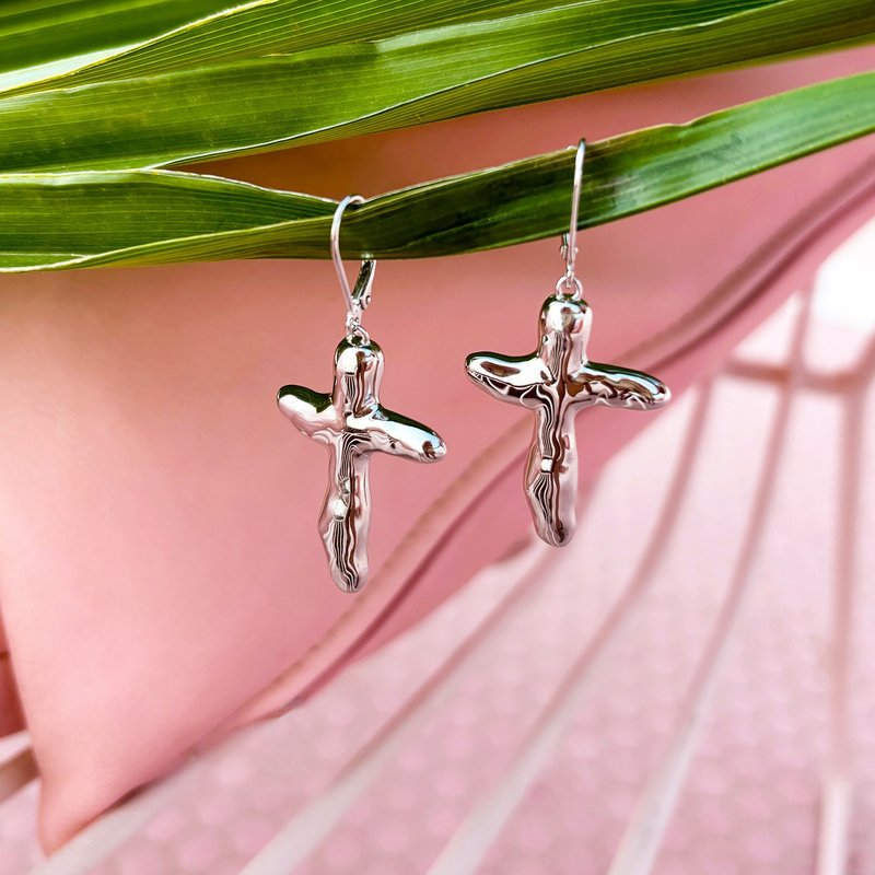Richie Cross Earrings – Sterling Silver - 耳環/耳夾/耳骨夾 - 純銀 銀色