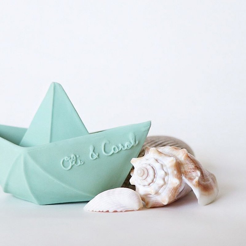 Spain Oli & Carol – Origami Boat - Pink Green - Natural Rubber Stud / Bath Toy - Kids' Toys - Rubber Green