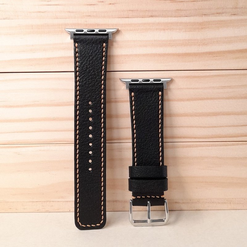 Apple Watch Handmade Leather Strap – Black - สายนาฬิกา - หนังแท้ 