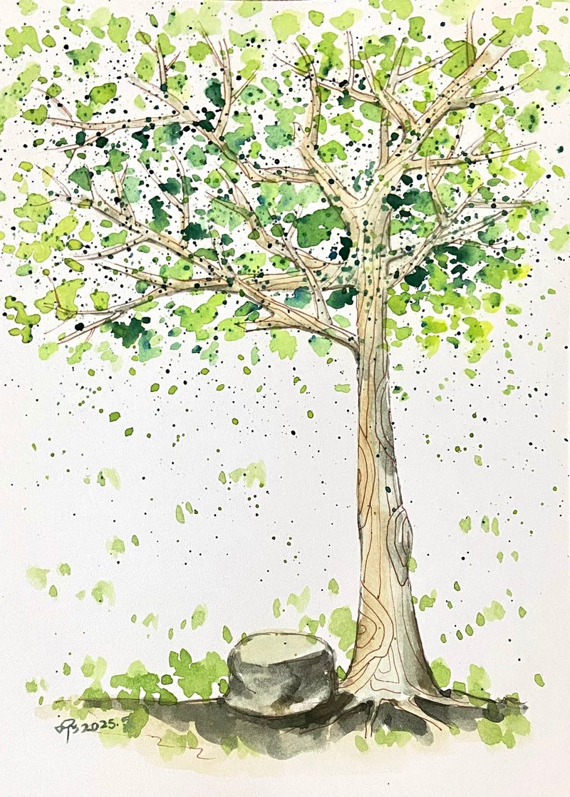 生命の木シリーズ - ひとやすみ（19.5x27cm） 水彩画 / 額装なしの絵画本体のみ - 置物 - 紙 ホワイト