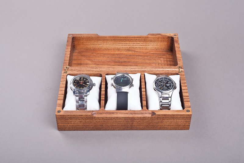 Solid wood watch organizer Engraved display case Small wooden jewelry box Gift - นาฬิกาคู่ - ไม้ สีนำ้ตาล