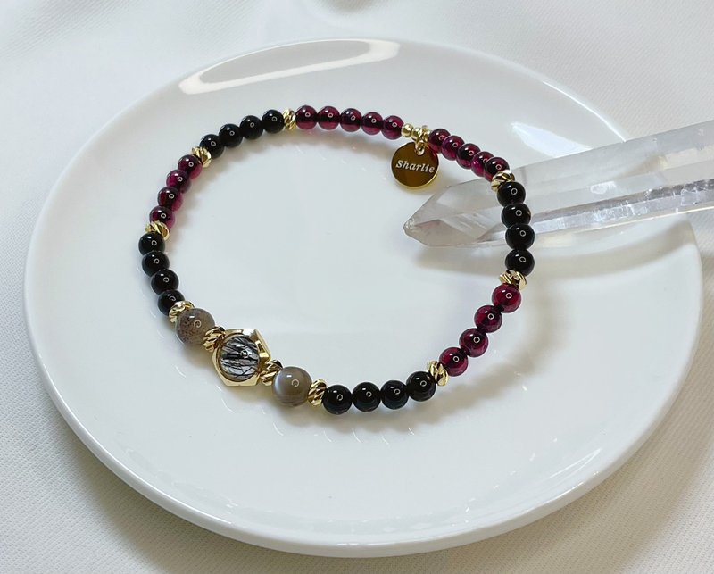 [Selected] Purple Teeth Stone Black Onyx Black Backbone Crystal Bracelet/Thin Chain - Bracelets - Gemstone Black