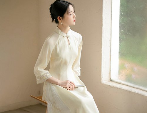 New Chinese style autumn and winter Chinese style retro slim long black Ao  Dai tea dress dress - Shop chuchan One Piece Dresses - Pinkoi