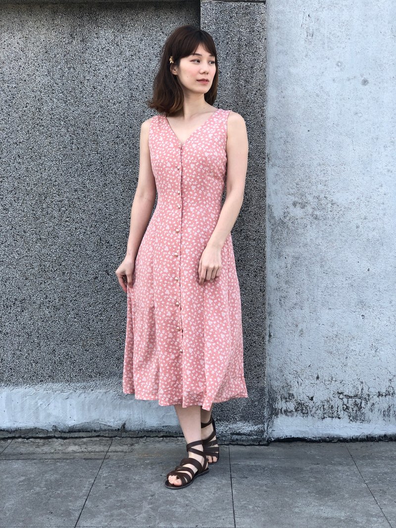 粉紅小碎花無袖洋裝 - 洋裝/連身裙 - 其他材質 