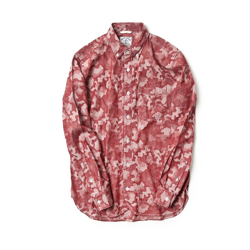 Yarn Dyed Red Camouflage Long Sleeve Worker Shirt - เสื้อเชิ้ตผู้ชาย - ผ้าฝ้าย/ผ้าลินิน สีแดง