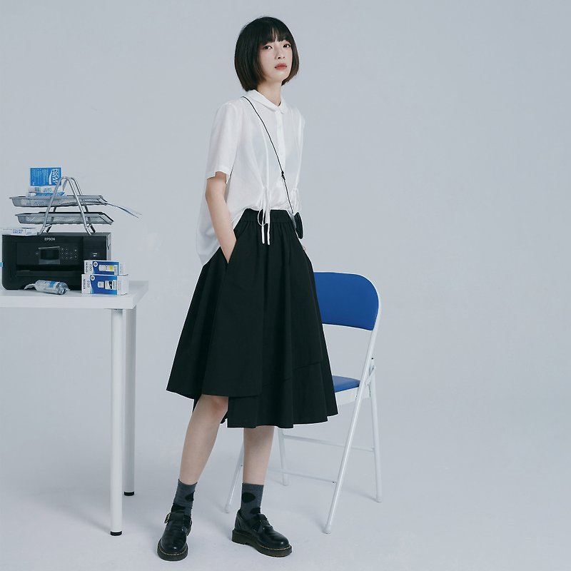 Japanese irregular stitching elastic skirt - black | skirt | summer | cotton | Sora-299 - Skirts - Cotton & Hemp Black