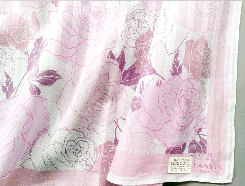 Lanvin Vintage Scarf Women Floral Roses 23 x 22.5 inches - 絲巾 - 棉．麻 粉紅色