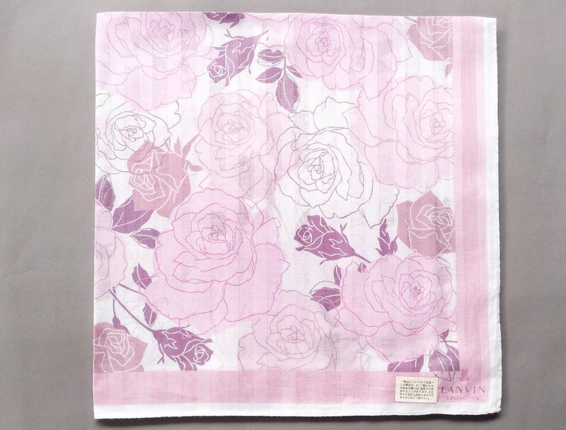Lanvin Vintage Scarf Women Floral Roses 23 x 22.5 inches - 絲巾 - 棉．麻 粉紅色