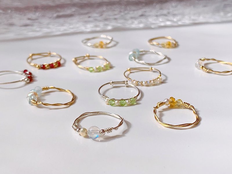 [custom] natural stone hand-wound ring | sterling silver, 14K gold injection - General Rings - Semi-Precious Stones Multicolor