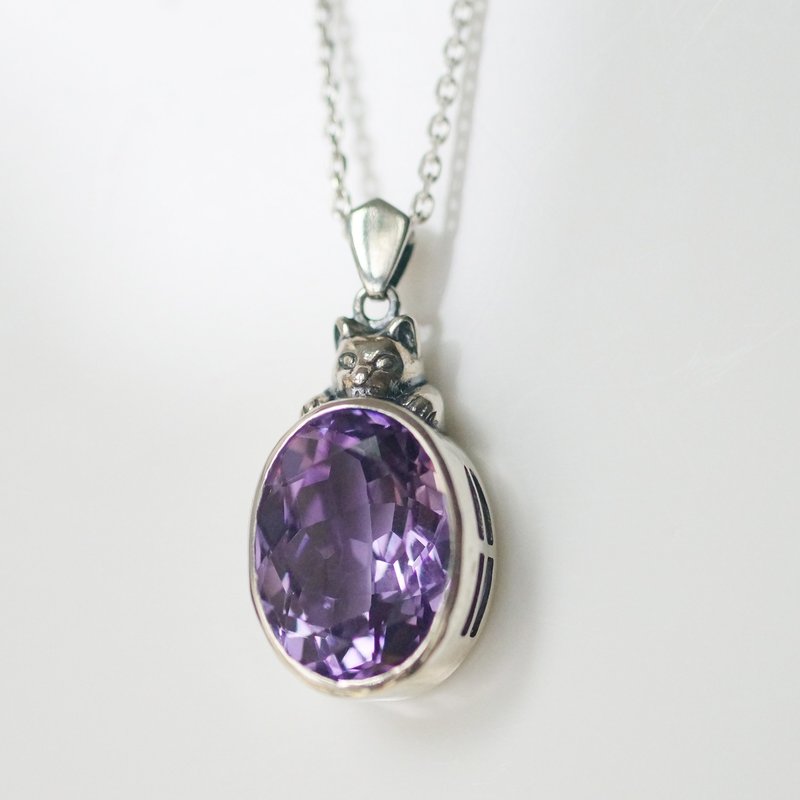 ガブリ猫ペンダント アメシスト - 項鍊 - 半寶石 銀色