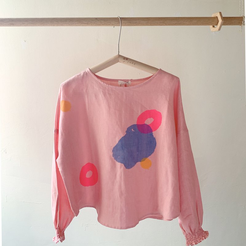 Customized length of pink and pink big circle top - เสื้อผู้หญิง - ผ้าฝ้าย/ผ้าลินิน สึชมพู