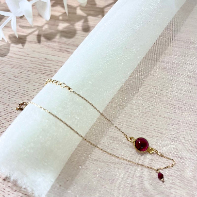 Natural stone garnet K10 simple bracelet - สร้อยข้อมือ - เครื่องประดับ 