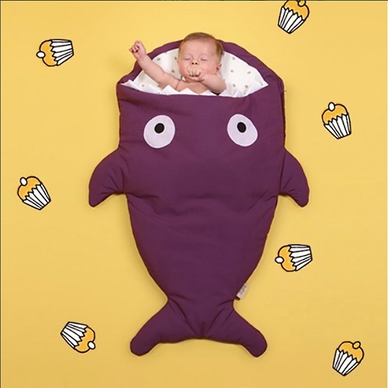 【西班牙製】鯊魚咬一口BabyBites純棉嬰幼兒多功能睡袋-輕量版 - 彌月禮盒 - 棉．麻 紫色