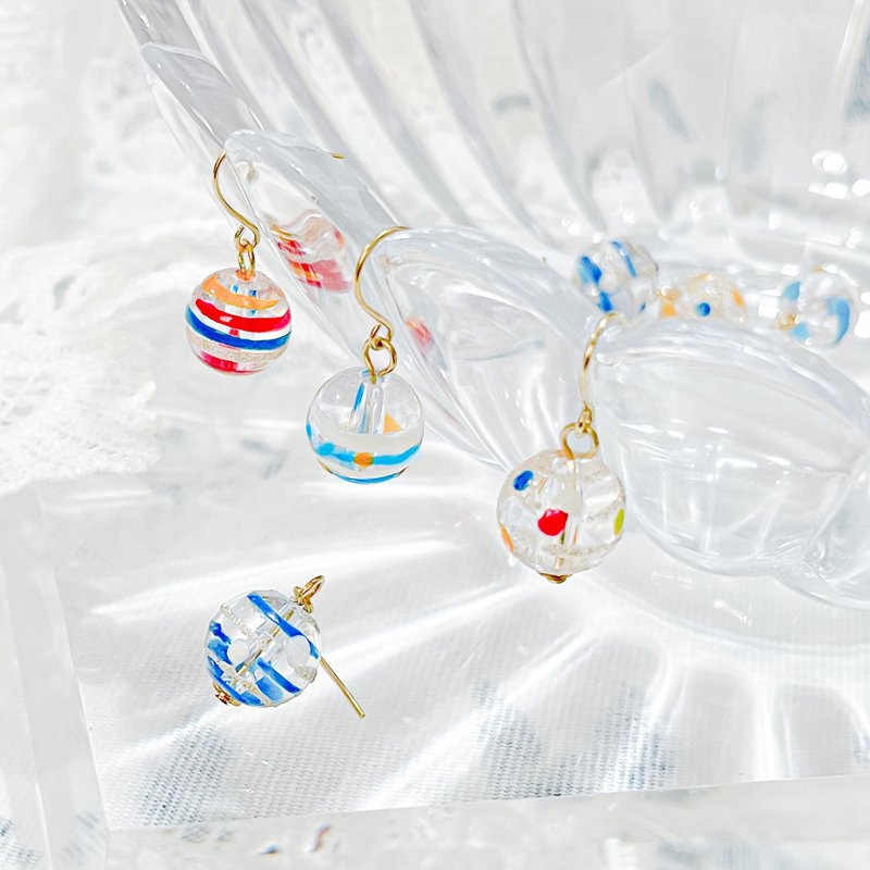 Japan Motif /colorful ball earrings - Earrings & Clip-ons - Acrylic Multicolor
