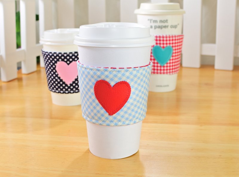 Eco Friendly Love Sweet Coffee Cup Wrap Insulation Cup Wrap Valentine's Day - ถุงใส่กระติกนำ้ - ผ้าฝ้าย/ผ้าลินิน 