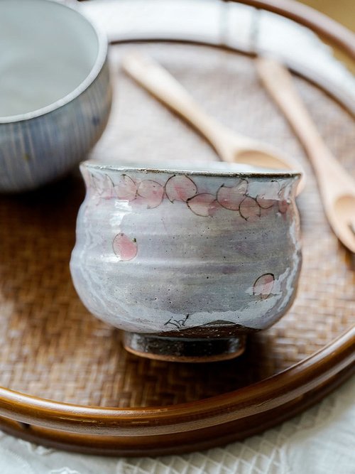 中村桜谷 朱金蘭 松竹梅 茶碗 共箱 直径12㎝ 東山6-0113⑥ 【有名作家