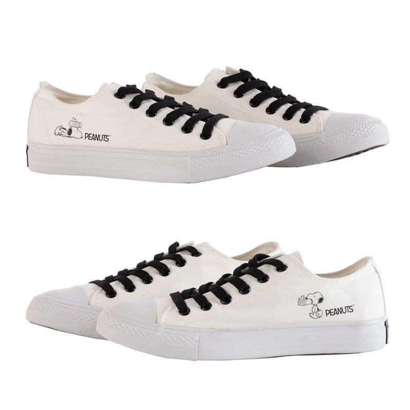 【SNOOPY】Snoopy strappy canvas shoes-white - รองเท้าลำลองผู้หญิง - ไฟเบอร์อื่นๆ ขาว