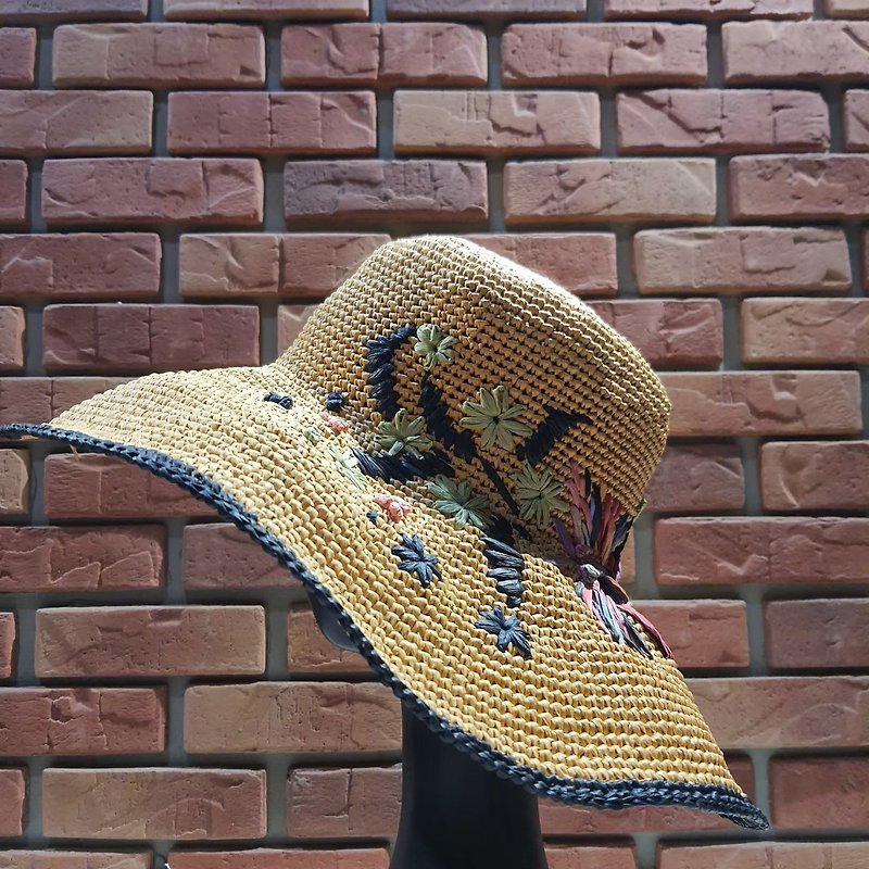 Big brim embroidered hat sun hat crochet hat beach travel - Hats & Caps - Paper 