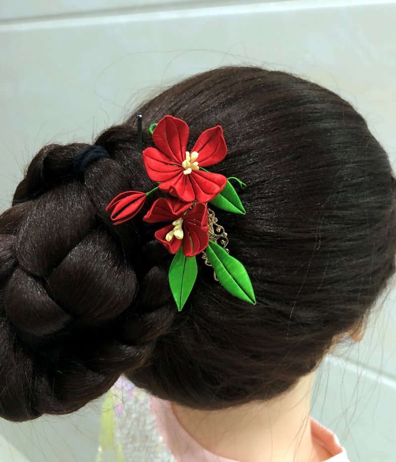 red plumsilk flowers comb,hairpin,hair clasp,hairclip,hairfork,lotus flower,drag - Hair Accessories - Silk Red