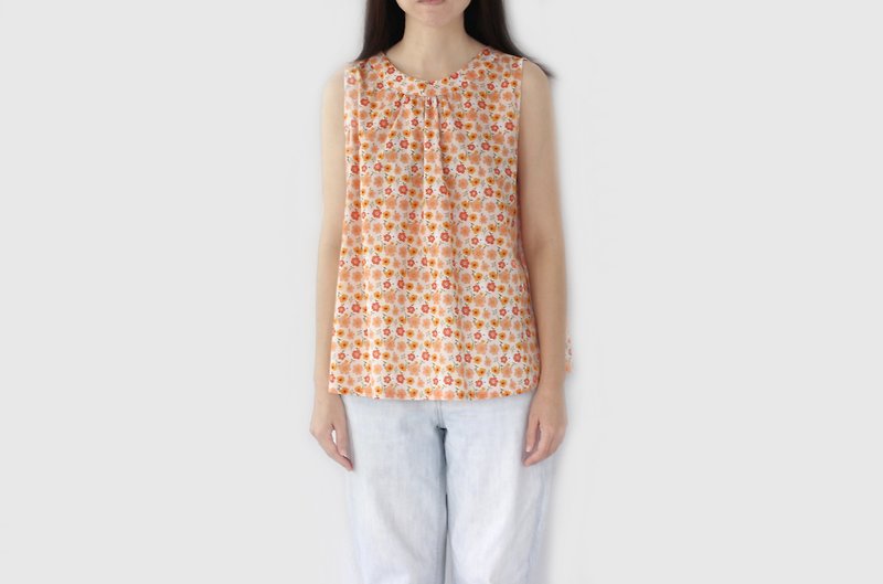 Sleeveless shirt, loose fit, can be worn on both sides, flower lover pattern. - Women's Tops - Cotton & Hemp Multicolor