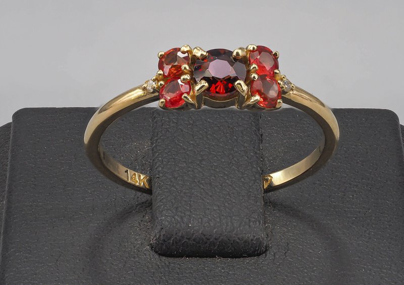14k gold ring with garnet, sapphire and diamond. - 戒指 - 貴金屬 金色