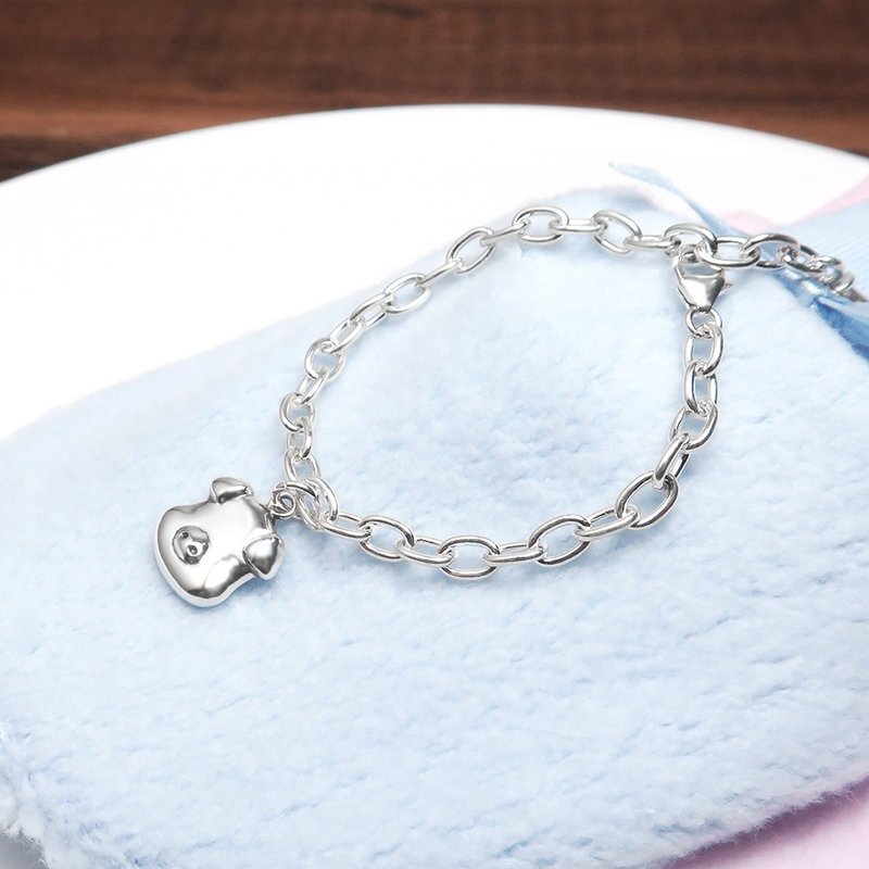 Lucky Piggy Wide Version Sterling Silver Children's Bracelet Engraved Customized Baby Bracelet - Baby Accessories - Sterling Silver Silver