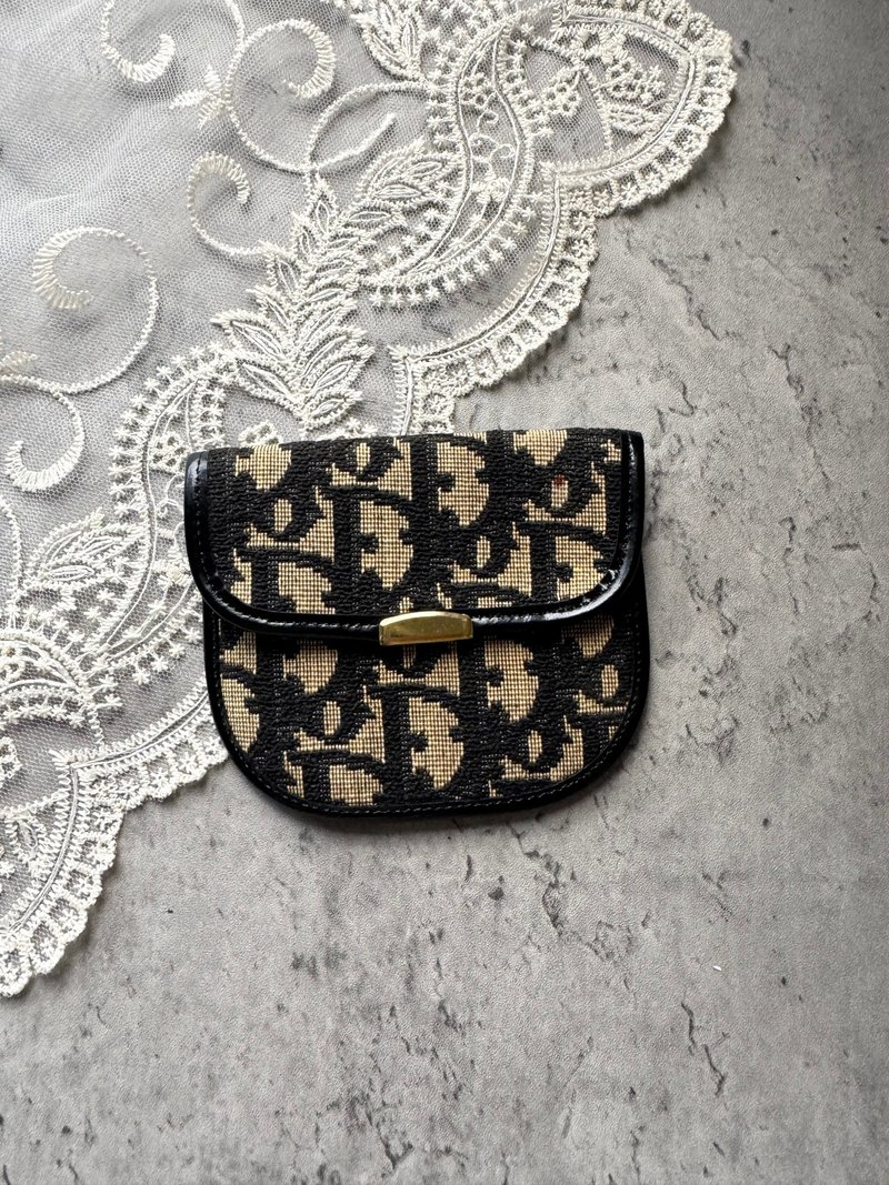 中古正品 Christian Dior Oblique 老花 緹花 零錢包 卡夾 禮物 - 零錢包/小錢包 - 真皮 黑色