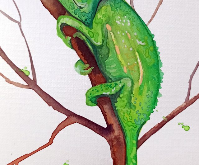 水彩画オリジナルトカゲアートカメレオン部屋の装飾新しい絵画アン