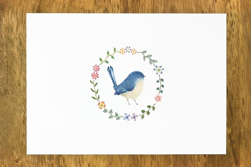 絵のある暮らし。アートプリント "青色の小鳥と花の輪" AP-50 - 海報/掛畫/掛布 - 紙 藍色