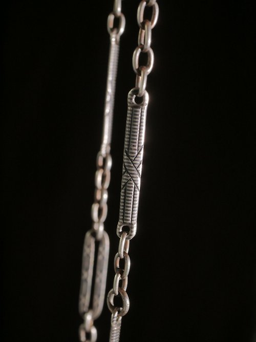 鑲珹古董珠寶 1920s 法國 裝飾藝術時期 幾何雕花烏銀懷錶鍊