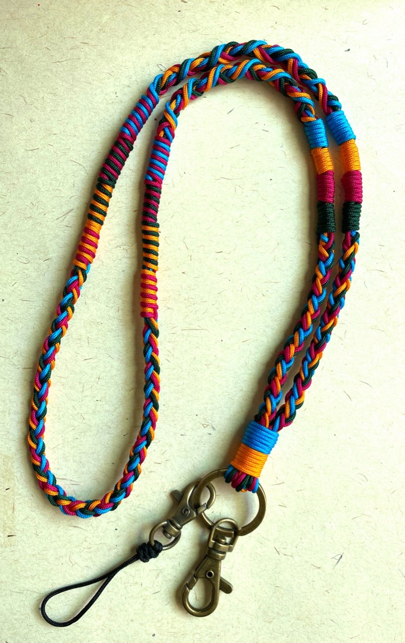 Hand twist series colorful woven mobile phone sling ID holder lanyard key ring lanyard - เชือก/สายคล้อง - เส้นใยสังเคราะห์ หลากหลายสี