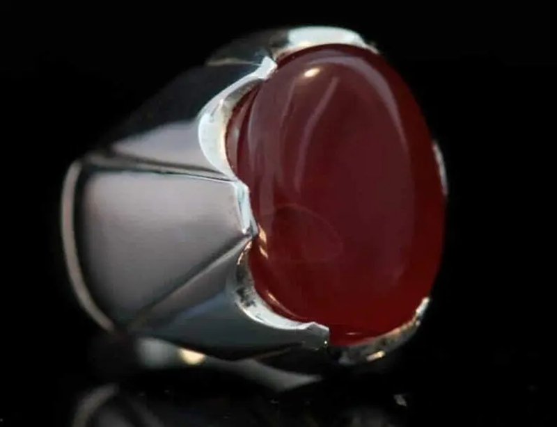 Beautiful Blood Red Yemeni Aqeeq Ring Natural Yamni Akik Aqiq Bague Handmade - 戒指 - 寶石 紅色