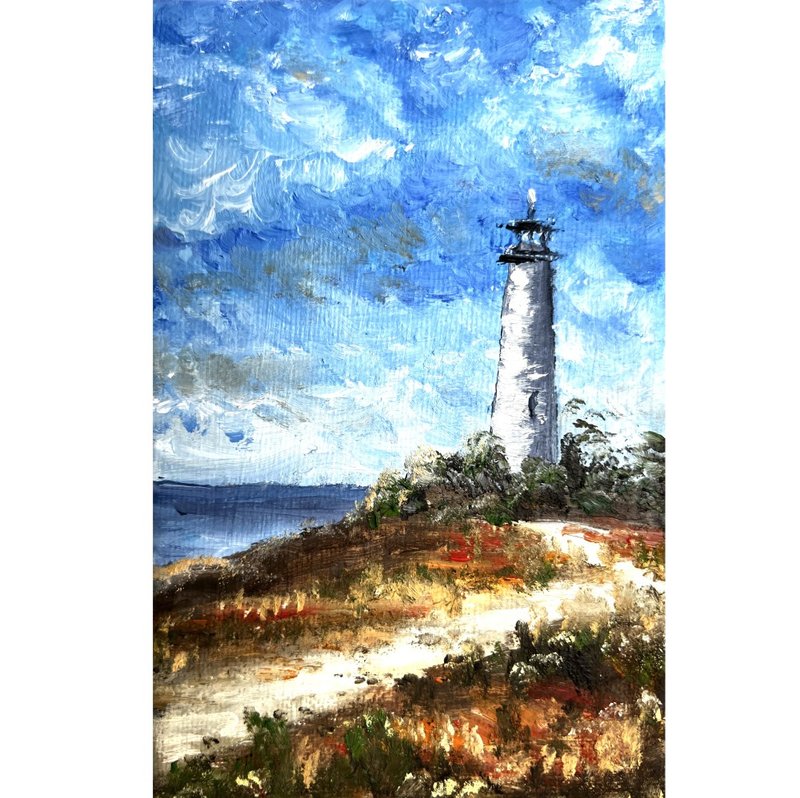Lighthouse Painting Original Art Oil Painting on Canvas 40x30 cm. - ตกแต่งผนัง - ผ้าฝ้าย/ผ้าลินิน หลากหลายสี